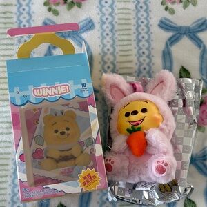 Winnie Pink Plush keychain with Carrot